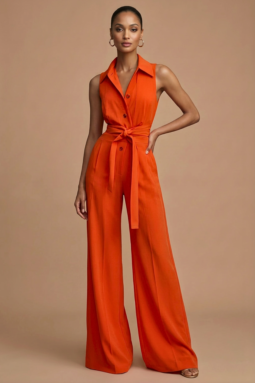 Women's Sleeveless Jumpsuit with Wide Leg – Formal Event Style
