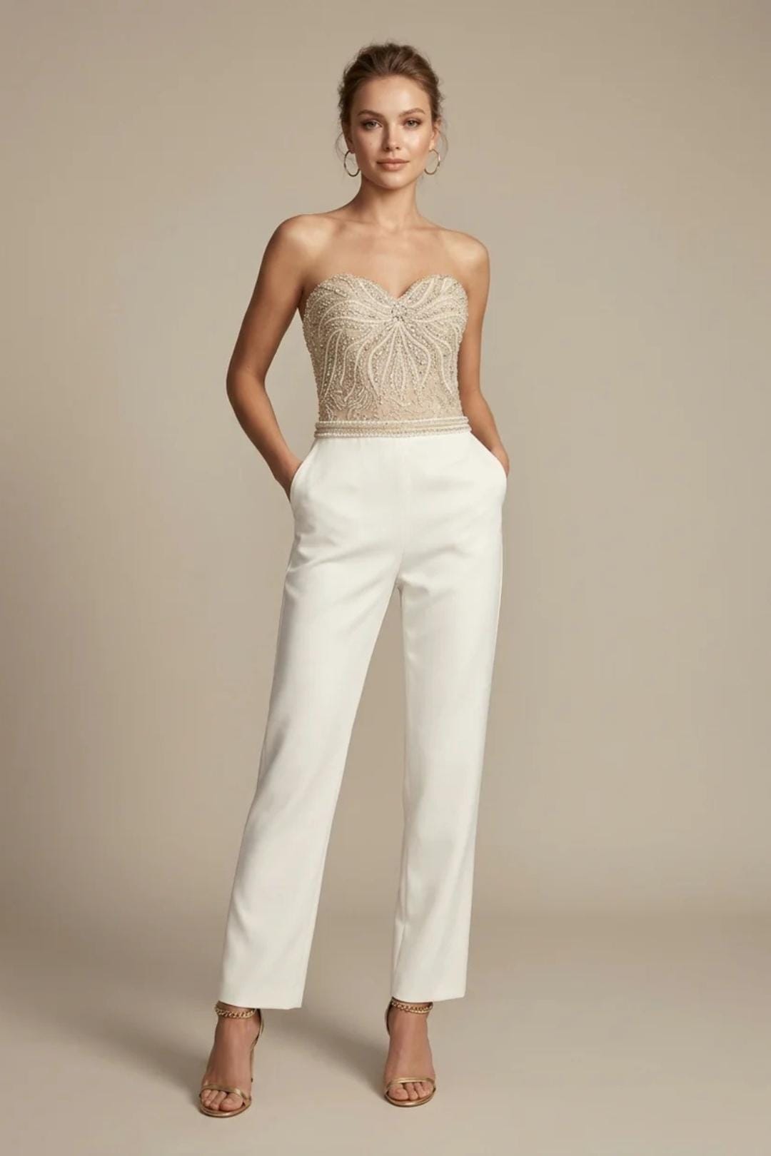 Sequin Strapless Jumpsuit for Women – Formal Evening